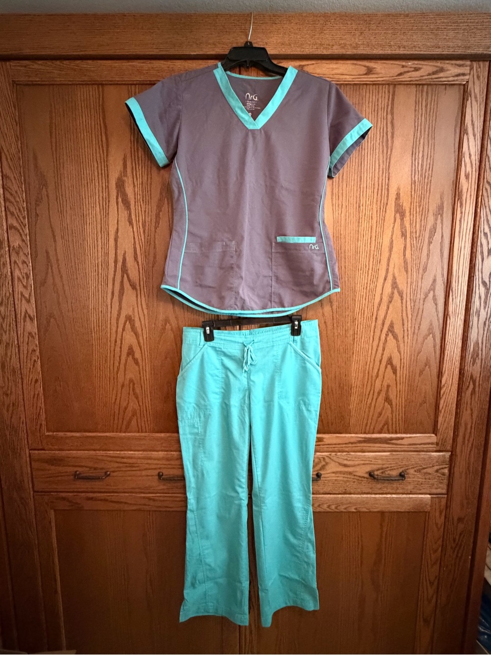 Barco Uniforms Grey Top with Teal Trim and Teal Pants Pajama Set